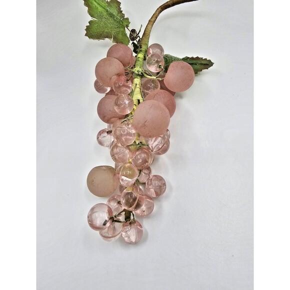 Vintage Lucite Acrylic Cluster Blush Pink Grapes Decorative Frosted Leaves Vine - Picture 4 of 8